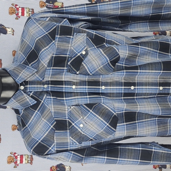 Canyon Guide Outfitters Western pearl snap blue & white plaid long-sleeved shirt - Picture 1 of 7